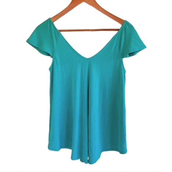 Green Envelope Ruffle Trim V-neck Top Green Teal Womens Small - Picture 4 of 6
